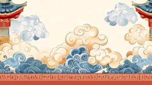 中式云纹古建筑背景图