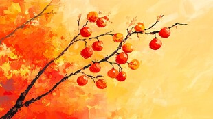 秋景中的红柿枝头