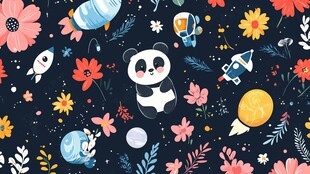 熊猫的梦幻太空花卉之旅