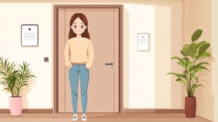 女孩立于门前的温馨场景