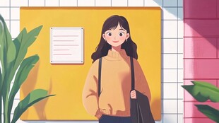 背着包的校园女孩形象