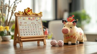 猪年台历与可爱小猪摆件