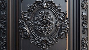 欧式雕花黑木门艺术细节