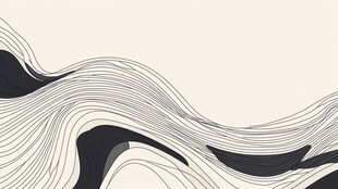 黑白线条波浪抽象艺术图