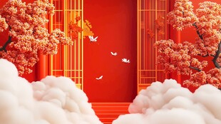 中式红景 繁花飞鸟云间景