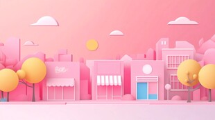 粉色梦幻城市街道景观