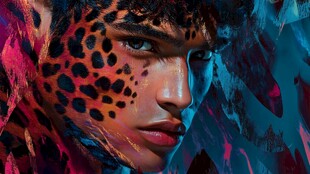 豹纹妆容的时尚人物形象