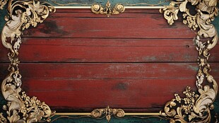 复古红木板搭配华丽金饰框