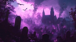 紫色迷雾中的阴森古堡