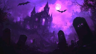 魔幻紫夜中的阴森古堡
