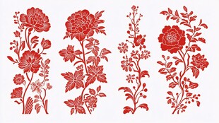 中式红色花卉纹样图案