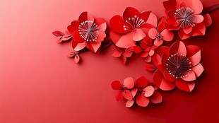 红色折纸花卉装饰图案
