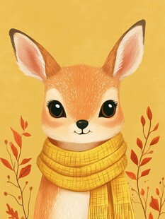 戴围巾的可爱小鹿插画