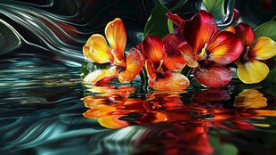 水中绽放的绚丽多彩花朵