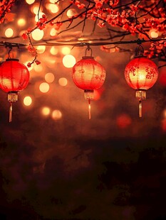 红灯笼映繁花夜景迷人