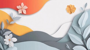 纸艺风花卉山水创意背景图