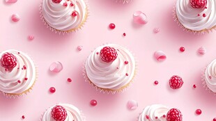 粉色系树莓奶油纸杯蛋糕