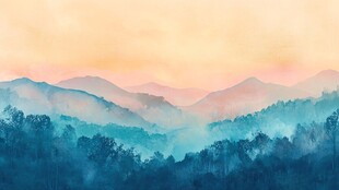 山间晨景 水彩绘就的诗意