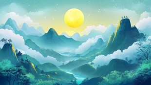 月夜下的梦幻山川景色