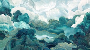 云海涌动的奇幻山水图景