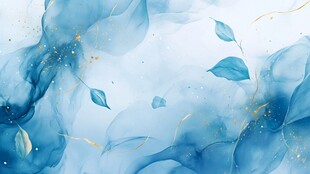 梦幻蓝调水墨风叶韵画面