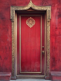 中式红门 精致金色雕花