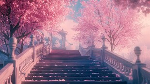 梦幻樱花阶梯浪漫景致