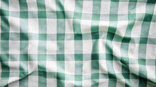 绿白格子桌布纹理特写