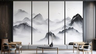 中式山水风客厅雅致背景墙