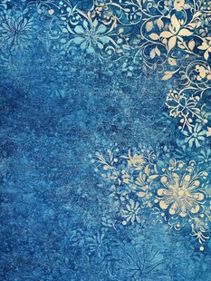 蓝底鎏金花卉复古纹理图