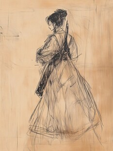 古风女子持剑背影速写