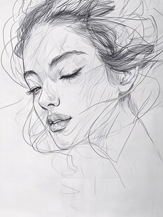 闭眼女子的灵动素描
