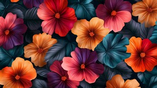 多彩扶桑花无缝图案背景