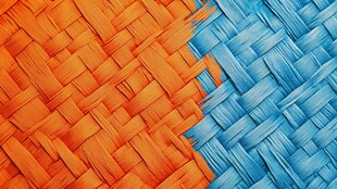 橙蓝交织的精美编织纹理