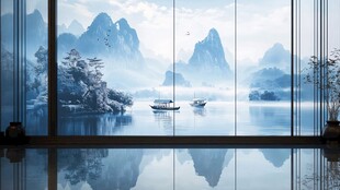 中式山水窗景意境空间