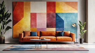 多彩几何客厅沙发装饰画