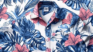 热带花卉图案男士短袖衬衫