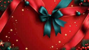 红色背景上的精美圣诞蝴蝶结