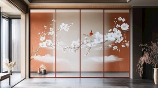 中式花鸟屏风 雅致室内景