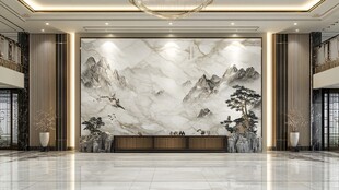 中式大厅水墨山水背景墙