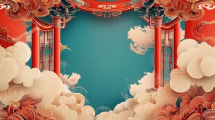 中式云间牌坊梦幻背景图