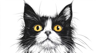 黑白长毛猫的好奇凝视