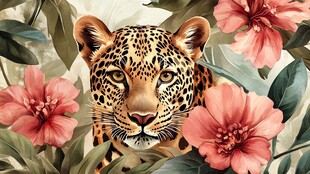 花中豹影 野性与柔美交织