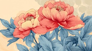 两朵艳丽盛开的粉色牡丹花