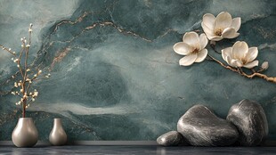 中式雅致景 玉兰配石瓶