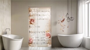 浪漫音符花卉浴室玻璃门