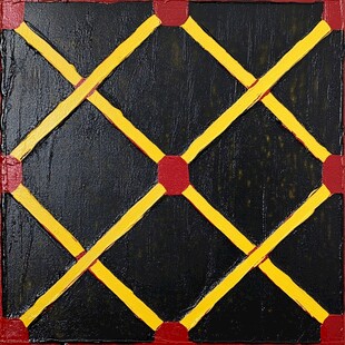 黑底红黄几何图案装饰画