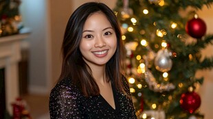 圣诞装扮的女子微笑特写