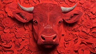 红色牛首浮雕 喜庆中式风