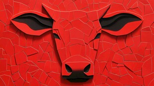 红色立体碎块牛头艺术图